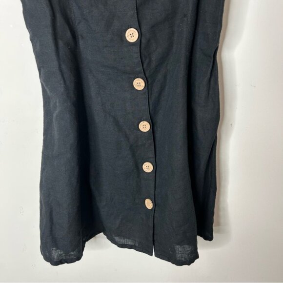 Urban Outfitters Mini Dress Buttons Linen Blend Black Strappy Back Size Small - Picture 4 of 13